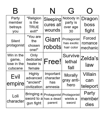 RPG bingo Card