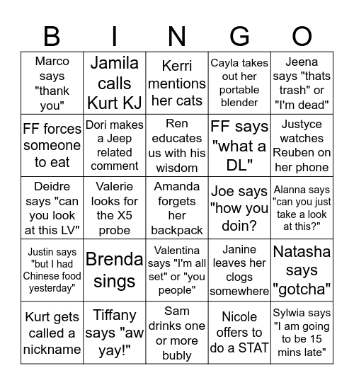 BRIGHAM ECHO LAB BINGO Card