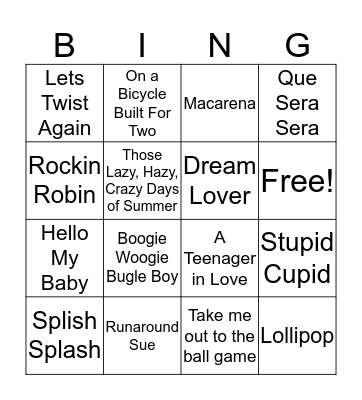 Musical Bingo Card