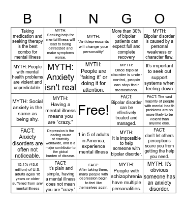 Mental Health Facts Bingo Card