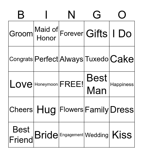 Mayra's Wedding Bingo Card