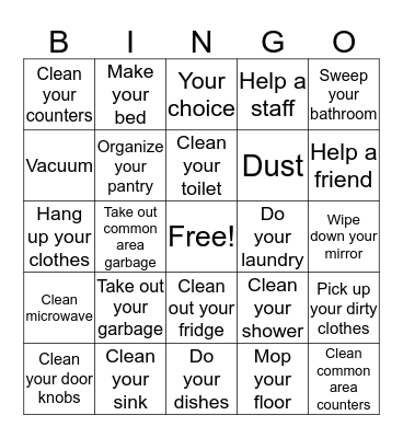 Chore Bingo Card