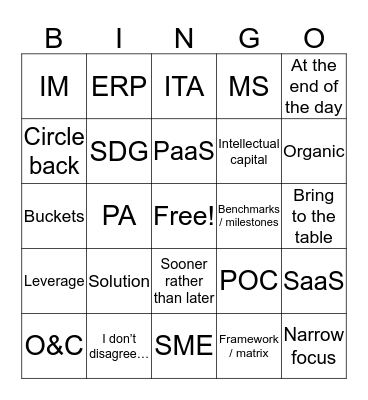 Consulting Lingo Bingo Card