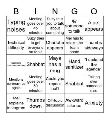 Zoom Call Bingo Card
