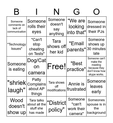 Science Department Meeting Bingo Card