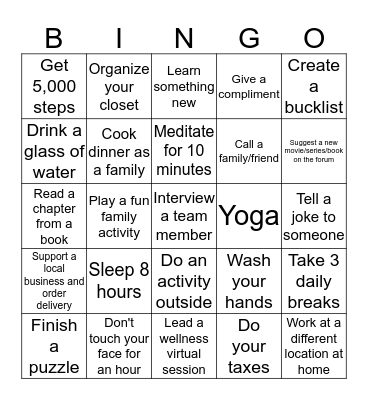 Telework Bingo! Bingo Card