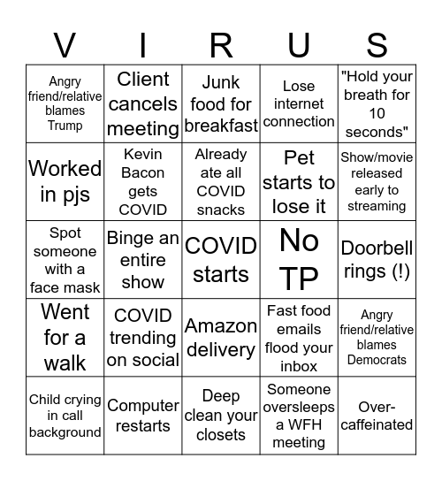 Coronavirus Bingo Card