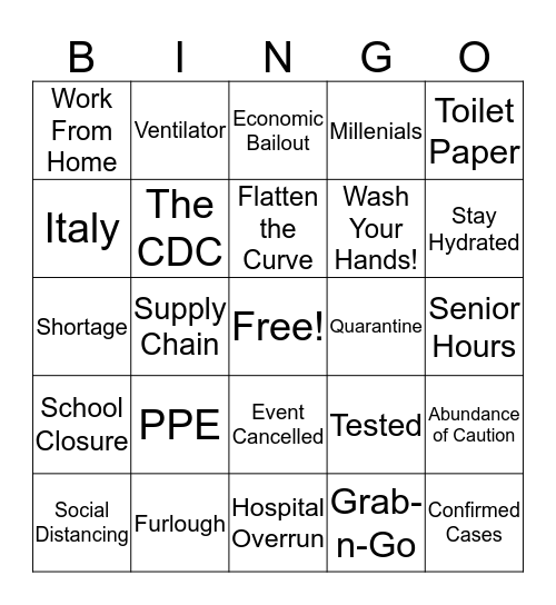 Covid-19 Bingo! Bingo Card