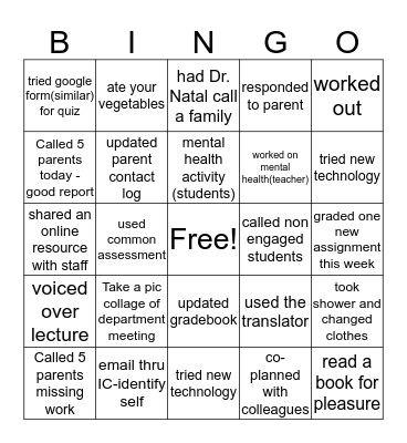 COVID Chamblee Bingo Card