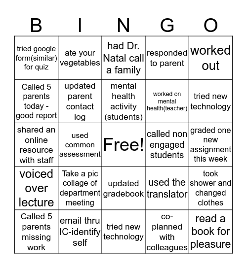 COVID Chamblee Bingo Card