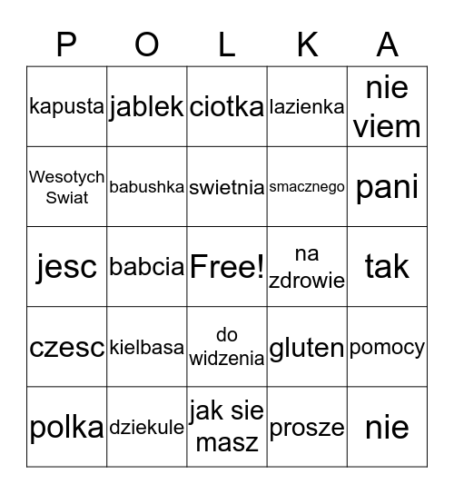 Polish Bingo Card