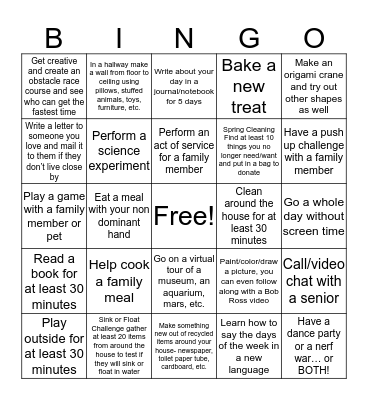 Lindon Parks and Recreation Bingo Card