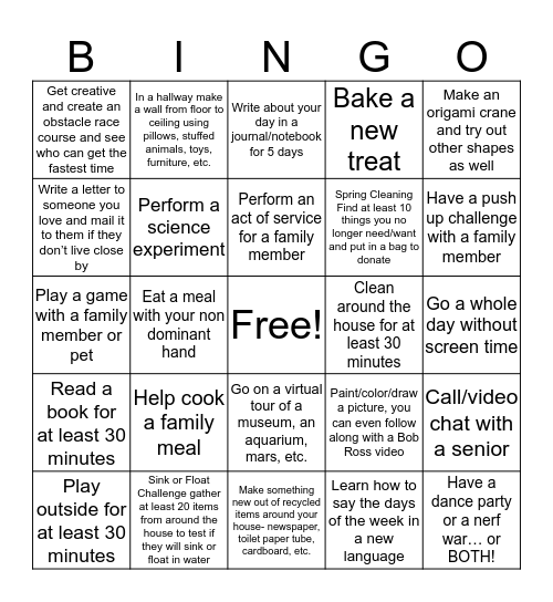 Lindon Parks and Recreation Bingo Card
