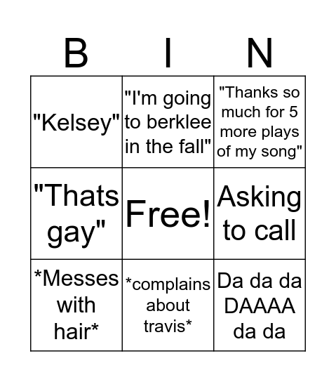 Aaron Bingo Card