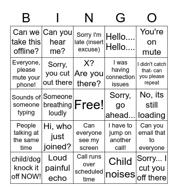 Internal Audit WFH Bingo Card