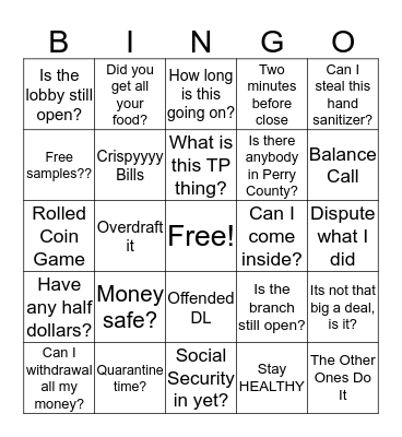 Banking Bingo Card