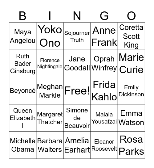 Influential Women Bingo Card