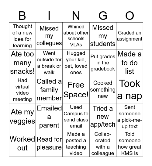 KMS VLA Bingo Card