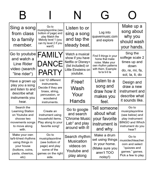 At Home Music Bingo Card
