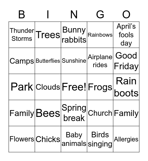 Spring Bingo  Bingo Card