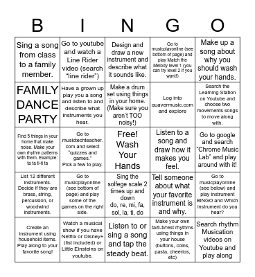 At Home Music Bingo Card