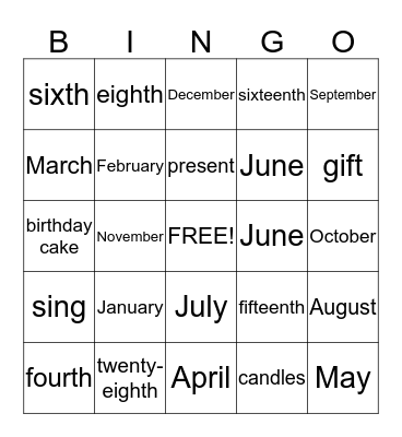 Birthdays Bingo Card