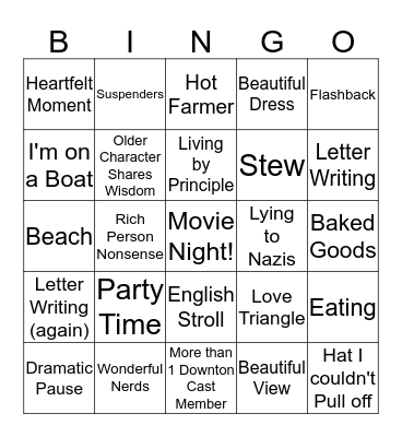 Guernsey Literary Bingo Card