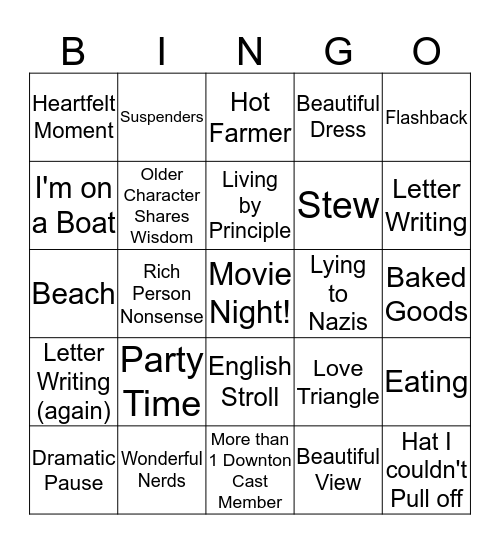 Guernsey Literary Bingo Card