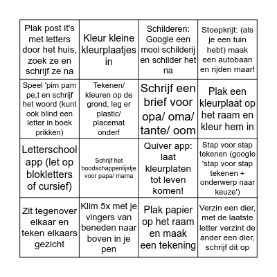Schrijfvaardigheid bingo Card