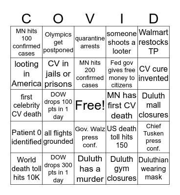 COVID-19 Bingo Card