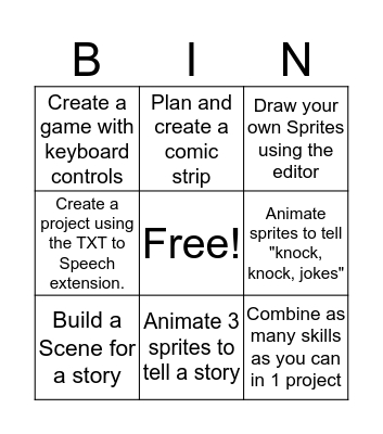 Scratch Skills Bingo Card