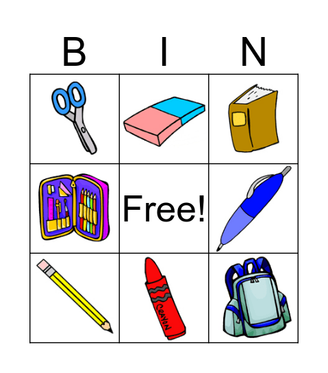 School Objects Bingo Card