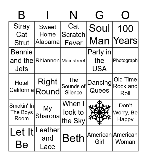 Music Bingo Card