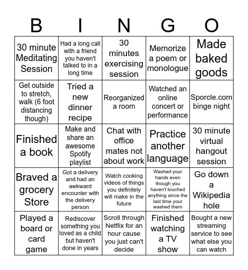 Weeeerk from Home Bingo Card