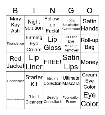 Mary Kay Bingo Card
