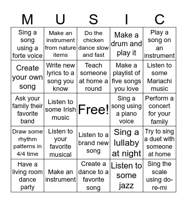Music Fun Bingo Card