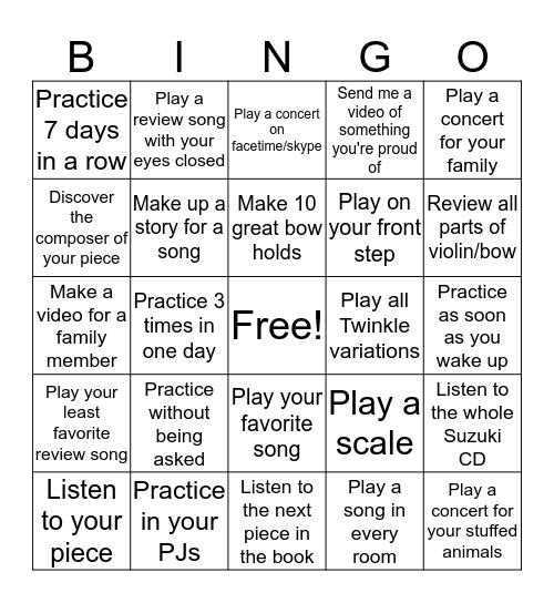 Practice Bingo Card