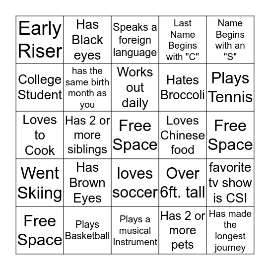 People Bingo Card