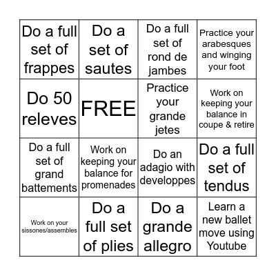 Int/Adv Ballet Bingo Card