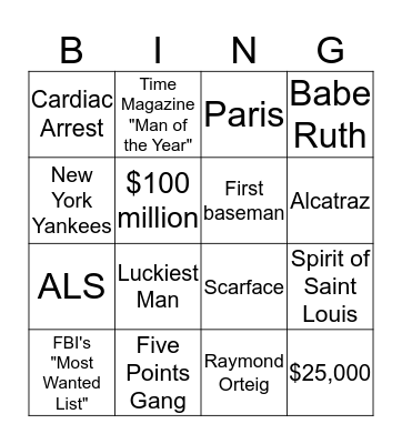 Literature Great Gatsby Project Bingo Card
