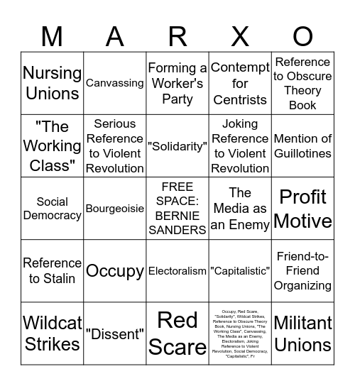 Leftist Call Bingo Card