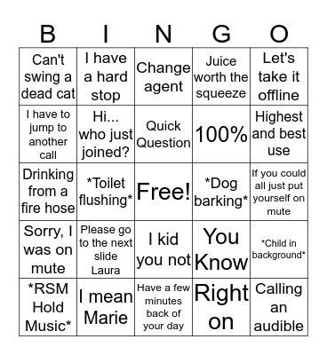 RSM Conf Call Bingo! Bingo Card