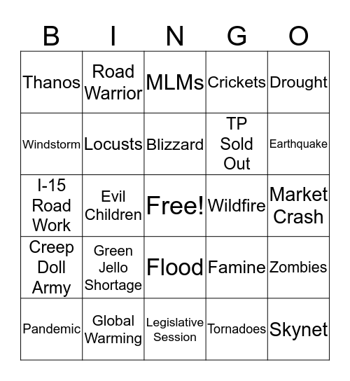 End of Civilization Bingo (Utah Edition) Bingo Card