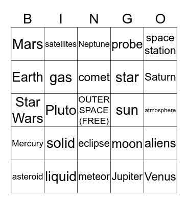 Planet Bingo Card