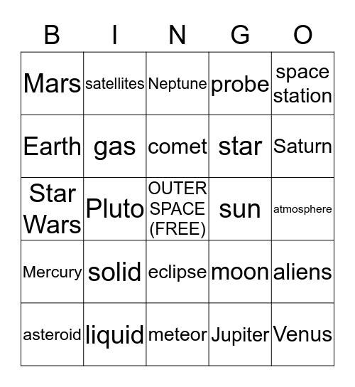 Planet Bingo Card