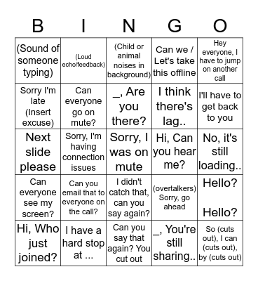 HR Virtual Conference Call Bingo Card