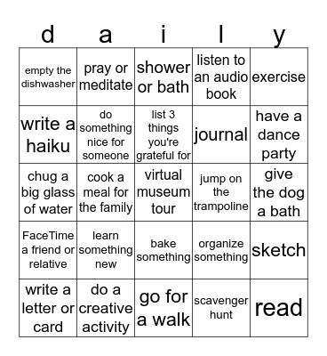 family quarantine Bingo Card