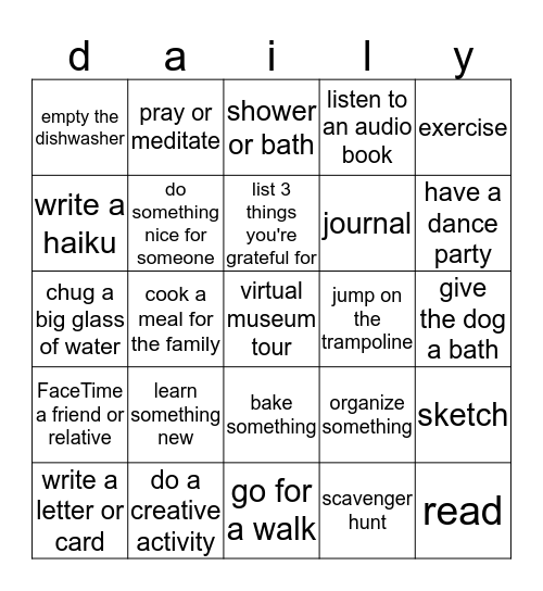 family quarantine Bingo Card