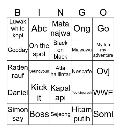 pipu cantip Bingo Card