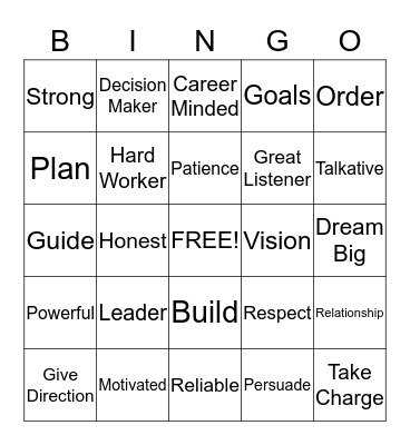 Leadership Skills Bingo Card